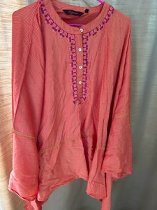 Coral Striped Embroidered Tunic