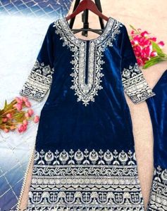 Velvet Wedding Kurta Set With Dupatta And Pant