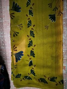 Olive Green Floral Print Saree
