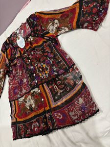 Boho Patchwork Print Sheer Tunic Top