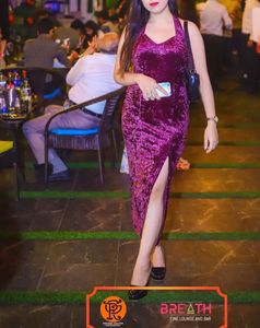 Velvet Backless Slit Dress