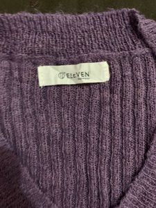 Purple Ribbed V-Neck Sweater