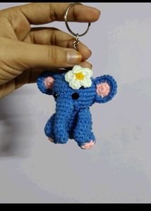 Crocheted Blue Elephant Keychain