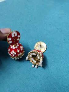 Red Floral Jhumka Earrings