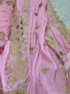 Unstitched Gorgeous Pink Embroidered Kurta Set