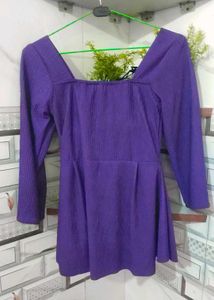 Purple Square Neck Flare Top with Embellishment