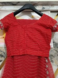 Stunning Red gand stone work saree with blause net