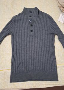 Women's Gray Woolen Button Neck Top