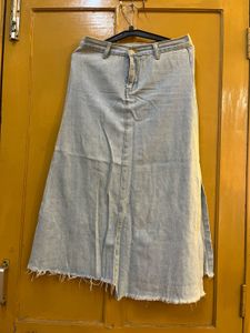 Denim A-Line Midi Skirt