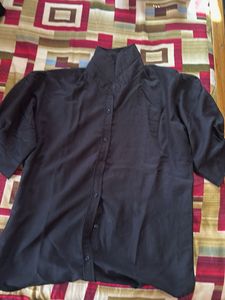 Black Button-Up Shirt with High Neck