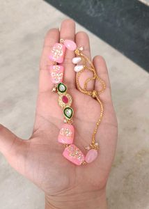 Pink Stone Bracelet with Gold Chain