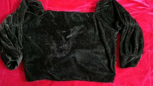 Black Velvet Twist Front Crop Top
