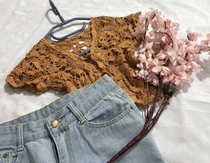 🎁 Pinterest Crop Crocheted Shrug M
