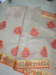 Beige Kota saree with Paithani border&amp; Blouse