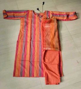 Vibrant Striped Kurta Set with Dupatta