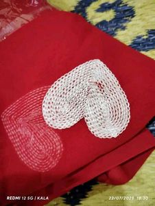 Beautiful Red Saree with White Hearts