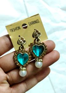 Heart Shaped Teal Earrings with Pearls
