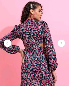 (Tokyo talkies)Floral Print Cut-Out Dress