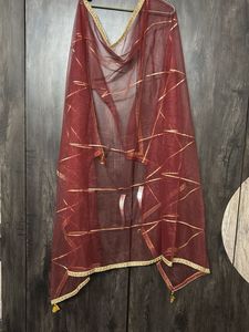 Maroon Dupatta with Gold Stripes