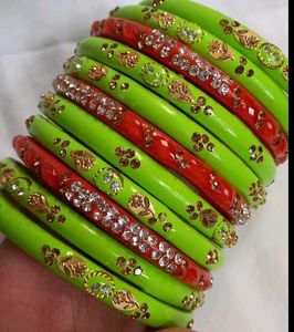 Green &amp; Red Bangles with Embellishments