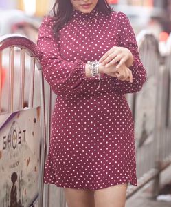 Burgundy Polka Dot Mini Dress