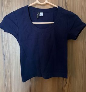fitted navy blue crop top basic from h&amp;m