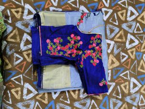 Elegant Grey Embroidered Saree Set
