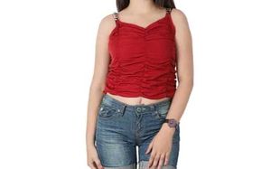 Red crop top with chain shoulder