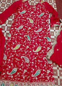 Pink Embroidered Kurta Set with Dupatta