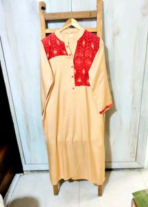 Elegant Cream Kurta with Red Print size-42