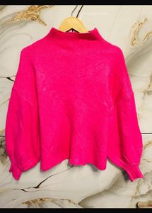 Vibrant Pink Mock Neck Sweater