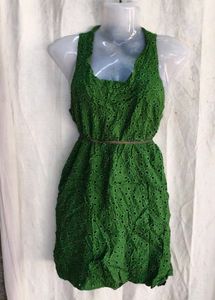 Green Embroidered Mini Dress
