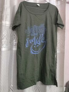 Olive Green "Laugh Love Smile" Graphic Tunic