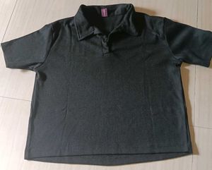 Stylish Black Ribbed Polo T-Shirt