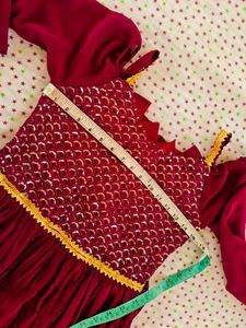 Maroon Sequined Kurta Set with Golden Pants