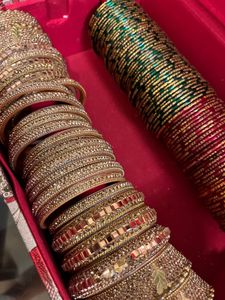 Traditional Bridal Bangles Set–Red,Green &amp; Gold
