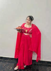 Vibrant hot pinkEmbellished indowestern dress
