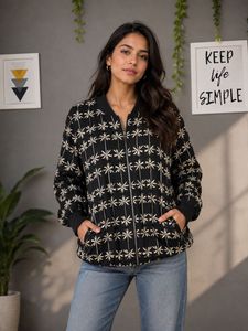 Black Palm Tree Print Bomber Jacket