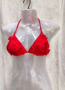 I. Red Floral Bikini Top