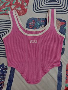 Crop Pink Ribbed Tank Top