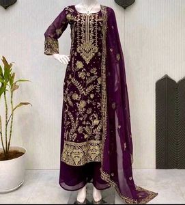 Elegant Embroidered Purple Kurta Set