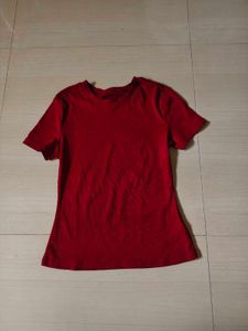 Wine Red Fitted Basic Tee