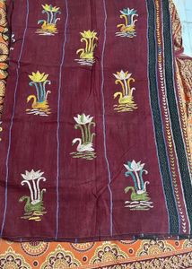 Elegant Maroon Kantha Stitch Saree