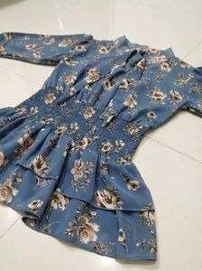 Chic Blue Floral Smocked Dress