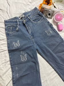 Cute Butterfly Embroidered Jeans