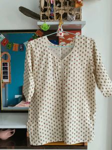Cream Kurta with Red Floral Print