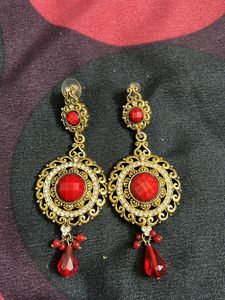 Partywear golden Red Earrings