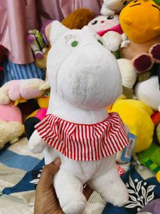 Cute Moomin Plush Toy with Red Striped Collar