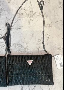 Guess Black Quilted Clutch with Chain
