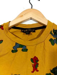 Mustard Yellow Printed Crop T-shirt
